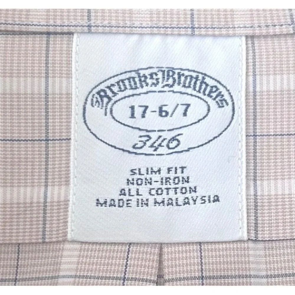Brooks Brothers 346 Mens‎ Slim Fit Non Iron All Cotton Plaid Dress Shirt 17-6/7